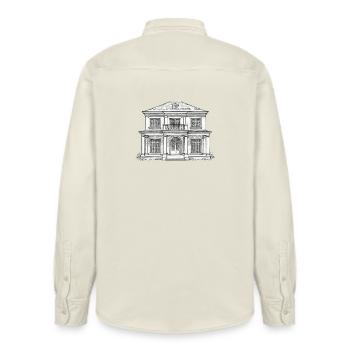 Façade de la villa dessinant un style vintage - Chemise unisexe coupe décontractée bio Stanley/Stella - écru doux - Dos - AI Model Male 178 light (178cm)