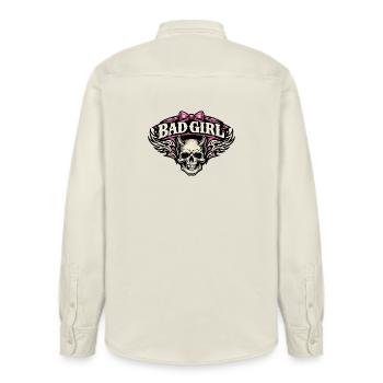 Bad Girl Skull with Wings - Relaxed Fit Unisex Organic Shirt by Stanley/Stella - soft Ecru - Back - AI Model Male 178 light (178cm)