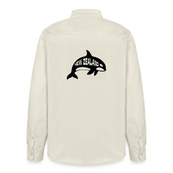 New Zealand Killer Whale - Relaxed Fit Unisex Organic Shirt by Stanley/Stella - soft Ecru - Back - AI Model Male 178 light (178cm)