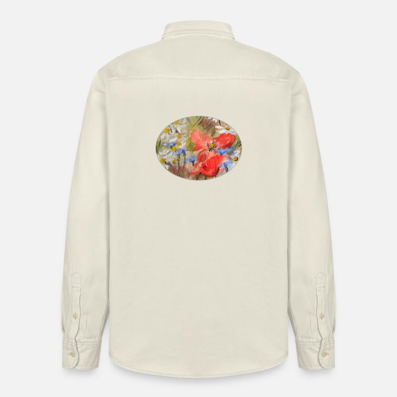 Rote Mohn- und Gänseblümchen-Wiesen-Malerei - Relaxed Fit Unisex Organic Hemd von Stanley/Stella - Natur
