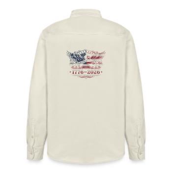 America 250 ans 1776–2026 Vintage patriotique Eagl - Chemise unisexe coupe décontractée bio Stanley/Stella - écru doux - Dos - AI Model Male 178 light (178cm)
