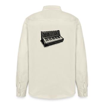 Vintage Synthesizer Retro Music Design - Relaxed Fit Unisex Organic Shirt by Stanley/Stella - soft Ecru - Back - AI Model Male 178 light (178cm)