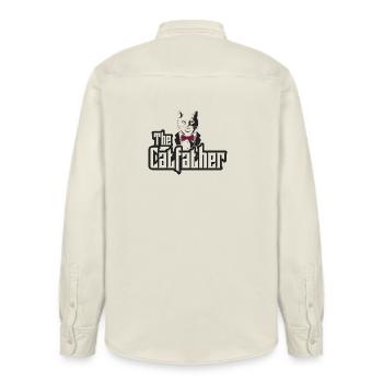 The Catfather Cat Dad Cat Owner - Relaxed Fit Unisex Organic Shirt by Stanley/Stella - soft Ecru - Back - AI Model Male 178 light (178cm)