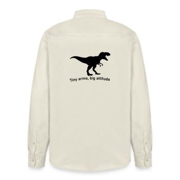 Petites mains grand ego grand dinosaure T-Rex - Chemise unisexe coupe décontractée bio Stanley/Stella - écru doux - Dos - AI Model Male 178 light (178cm)