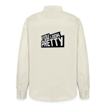 You Look Pretty Funny Complement Self Love Logo - Relaxed Fit Unisex Organic Shirt by Stanley/Stella - soft Ecru - Back - AI Model Male 178 light (178cm)