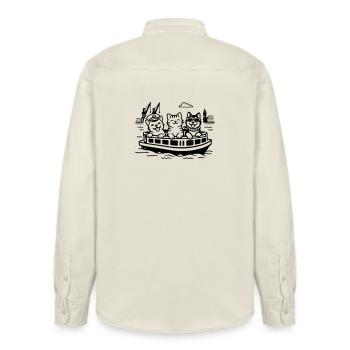 Hafen Katzen Hunde Hafenrundfahrt Hamburg  - Relaxed Fit Unisex Organic Hemd von Stanley/Stella - Natur - Hinten - AI Model Male 178 light (178cm)