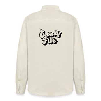 Seventy-five 75th Birthday Men Women 75 Years Old - Relaxed Fit Unisex Organic Shirt by Stanley/Stella - soft Ecru - Back - AI Model Male 178 light (178cm)