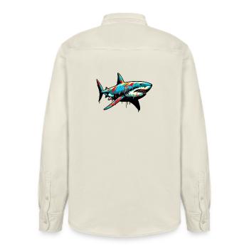 Shark - Relaxed Fit Unisex Organic Shirt by Stanley/Stella - soft Ecru - Back - AI Model Male 178 light (178cm)