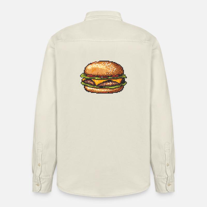 Hamburger 8 bits Pixel Art - Chemise unisexe coupe décontractée bio Stanley/Stella - écru doux