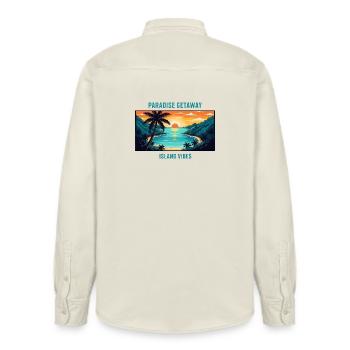 Bahamas Paradise Islands Tropical Beach Sun Palm - Relaxed Fit Unisex Organic Shirt by Stanley/Stella - soft Ecru - Back - AI Model Male 178 light (178cm)