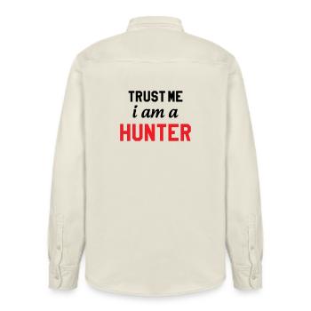 Believe me, I'm a hunter - Relaxed Fit Unisex Organic Shirt by Stanley/Stella - soft Ecru - Back - AI Model Male 178 light (178cm)
