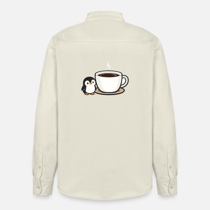 Kaffeepinguin mit Tasse Design - Relaxed Fit Unisex Organic Hemd von Stanley/Stella - Natur
