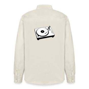 Turntable Plattenspieler DJ - Relaxed Fit Unisex Organic Shirt by Stanley/Stella - soft Ecru - Back - AI Model Male 178 light (178cm)