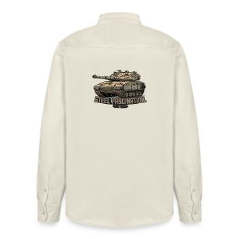 RCCX Merkava – Stahlfaszination. Nicht Krieg. - Relaxed Fit Unisex Organic Hemd von Stanley/Stella - Natur - Hinten - AI Model Male 178 light (178cm)