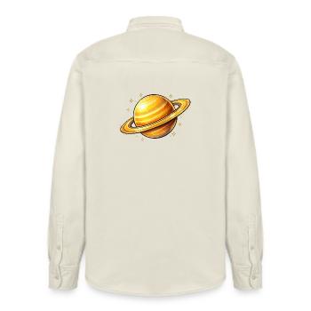 Saturne avec des anneaux lumineux - Chemise unisexe coupe décontractée bio Stanley/Stella - écru doux - Dos - AI Model Male 178 light (178cm)