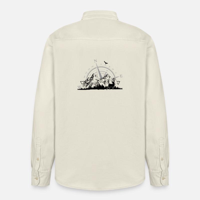 Kompass Rose Minimalistisch Marinegrau - Relaxed Fit Unisex Organic Hemd von Stanley/Stella - Natur