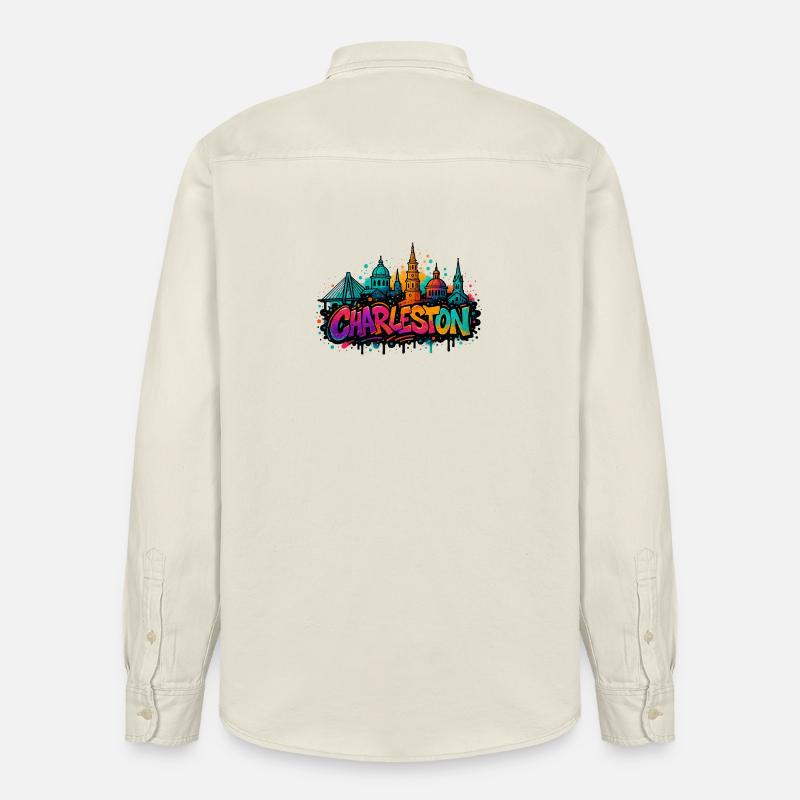 Charleston Graffiti Skyline - Chemise unisexe coupe décontractée bio Stanley/Stella - écru doux