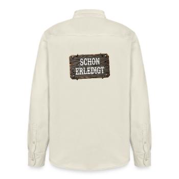 Already done – rustic workshop sign - Relaxed Fit Unisex Organic Shirt by Stanley/Stella - soft Ecru - Back - AI Model Male 178 light (178cm)