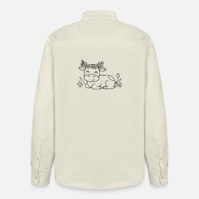 Süße Kuh Blumenkranz Boho Outline - Relaxed Fit Unisex Organic Hemd von Stanley/Stella - Natur