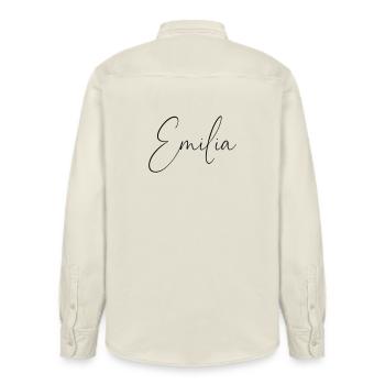 Emilia / Conception d’écriture manuscrite personnalisée - Chemise unisexe coupe décontractée bio Stanley/Stella - écru doux - Dos - AI Model Male 178 light (178cm)
