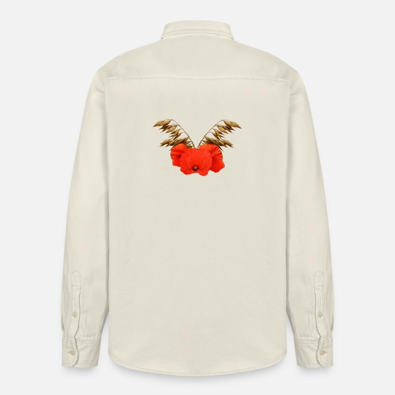 ländliche blumenmuster, Mohnmuster mit Hafer - Relaxed Fit Unisex Organic Hemd von Stanley/Stella - Natur