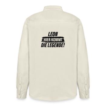 Leon, here comes the legend - Relaxed Fit Unisex Organic Shirt by Stanley/Stella - soft Ecru - Back - AI Model Male 178 light (178cm)