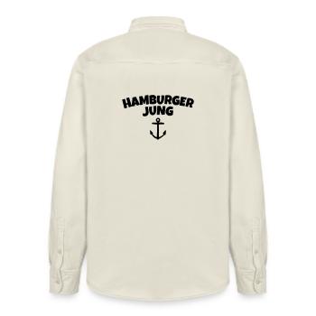 Hamburger Jung aus Hamburg - Relaxed Fit Unisex Organic Hemd von Stanley/Stella - Natur - Hinten - AI Model Male 178 light (178cm)