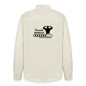 soon to be muscular - Relaxed Fit Unisex Organic Shirt by Stanley/Stella - soft Ecru - Back - AI Model Male 178 light (178cm)