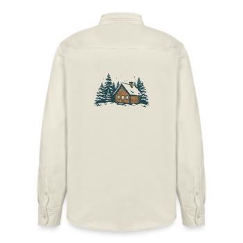 Winter Forest Hut - Relaxed Fit Unisex Organic Shirt by Stanley/Stella - soft Ecru - Back - AI Model Male 178 light (178cm)