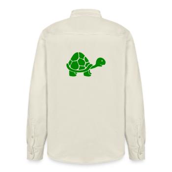 Schildkröte langer Hals lächelt glücklich lustig - Relaxed Fit Unisex Organic Hemd von Stanley/Stella - Natur - Hinten - AI Model Male 178 light (178cm)