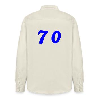 70. 70 JAHRE. 70-JÄHRIGES JUBILÄUM. 70-JÄHRIGES JUBILÄUM. - Relaxed Fit Unisex Organic Hemd von Stanley/Stella - Natur - Hinten - AI Model Male 178 light (178cm)