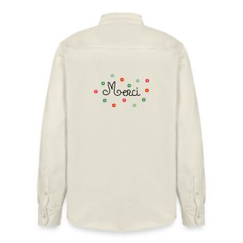 Thank you - Relaxed Fit Unisex Organic Shirt by Stanley/Stella - soft Ecru - Back - AI Model Male 178 light (178cm)