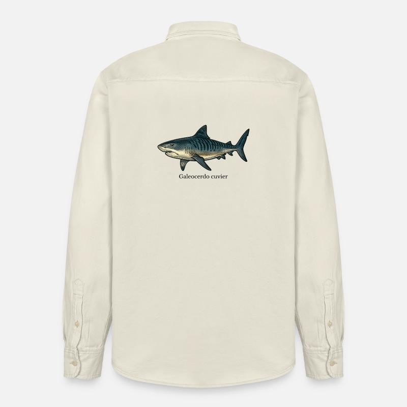 Dessin de requin tigre Galeocerdo cuvier - Chemise unisexe coupe décontractée bio Stanley/Stella - écru doux