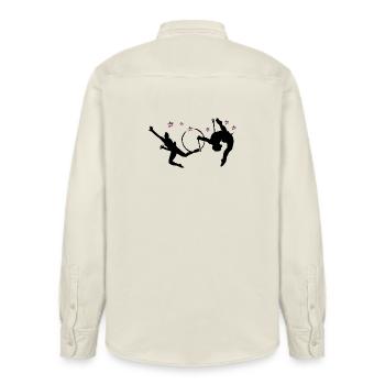Rhythmische Sportgymnastik mit Reifen - Relaxed Fit Unisex Organic Hemd von Stanley/Stella - Natur - Hinten - AI Model Male 178 light (178cm)
