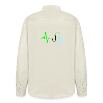 Puls Linie Angeln Fisch Icon - Relaxed Fit Unisex Organic Hemd von Stanley/Stella - Natur - Hinten - AI Model Male 178 light (178cm)