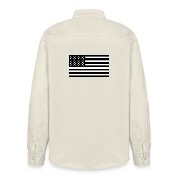 THE AMERICAN FLAG - Relaxed Fit Unisex Organic Shirt by Stanley/Stella - soft Ecru - Back - AI Model Male 178 light (178cm)