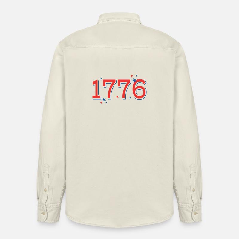 Rot-BlauSterneCelebrationDesign - Relaxed Fit Unisex Organic Hemd von Stanley/Stella - Natur