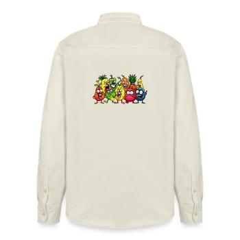 Crazy fruits - Relaxed Fit Unisex Organic Shirt by Stanley/Stella - soft Ecru - Back - AI Model Male 178 light (178cm)