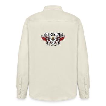 Polnische Kraft – Husaria Gym Beast - Relaxed Fit Unisex Organic Hemd von Stanley/Stella - Natur - Hinten - AI Model Male 178 light (178cm)