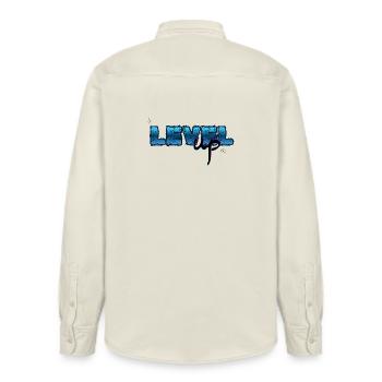Level Up, Birthday - Relaxed Fit Unisex Organic Shirt by Stanley/Stella - soft Ecru - Back - AI Model Male 178 light (178cm)