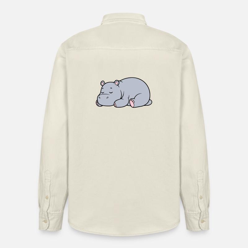 Sleeping Hippopotamus Tired Lazy Vector - Relaxed Fit Unisex Organic Shirt by Stanley/Stella - soft Ecru
