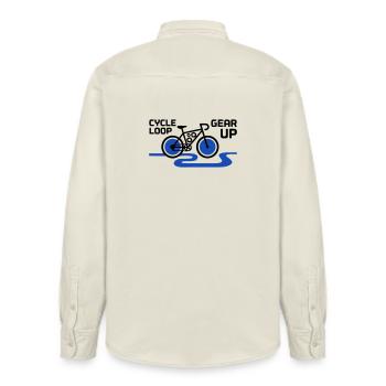Motivational Gear Up Bicycle Loop - Relaxed Fit Unisex Organic Shirt by Stanley/Stella - soft Ecru - Back - AI Model Male 178 light (178cm)