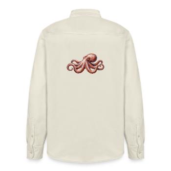 Octopus Mosaic - Artistic Sea Design - Relaxed Fit Unisex Organic Shirt by Stanley/Stella - soft Ecru - Back - AI Model Male 178 light (178cm)