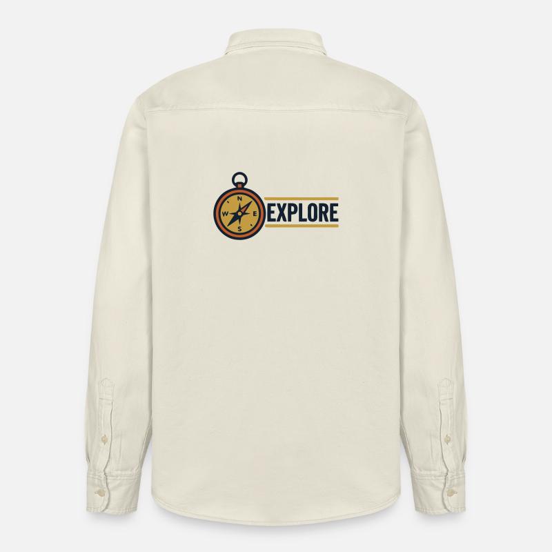 Explore Compass Discover Text - Relaxed Fit Unisex Organic Shirt by Stanley/Stella - soft Ecru