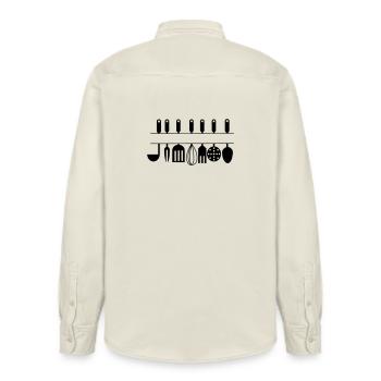 Cutout for own text kitchen utensils - Relaxed Fit Unisex Organic Shirt by Stanley/Stella - soft Ecru - Back - AI Model Male 178 light (178cm)