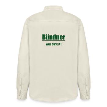 Bündner Wortwitz Grün Graphic - Relaxed Fit Unisex Organic Hemd von Stanley/Stella - Natur - Hinten - AI Model Male 178 light (178cm)