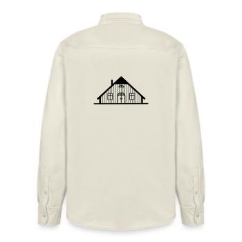 Farm barn warehouse - Relaxed Fit Unisex Organic Shirt by Stanley/Stella - soft Ecru - Back - AI Model Male 178 light (178cm)