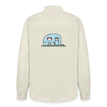 FEIERTAG. FROHE FEIERTAGE. GELIEBTE. MEISTER. LEHRER - Relaxed Fit Unisex Organic Hemd von Stanley/Stella - Natur - Hinten - AI Model Male 178 light (178cm)