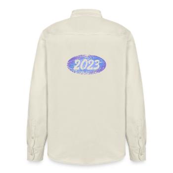 2023 2023 - Relaxed Fit Unisex Organic Shirt by Stanley/Stella - soft Ecru - Back - AI Model Male 178 light (178cm)