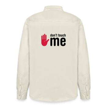 don't touch me - Relaxed Fit Unisex Organic Shirt by Stanley/Stella - soft Ecru - Back - AI Model Male 178 light (178cm)